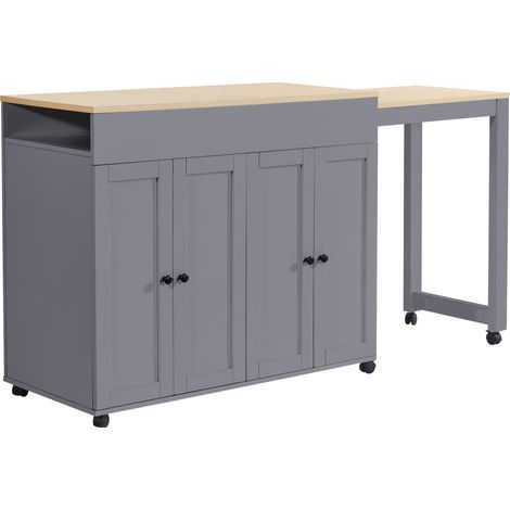 Table de bar extensible en MDF gris, 117 à 180 x 50 x 94,6 cm, rangement à 6 compartiments, pour cuisine et salle à manger (1/5)