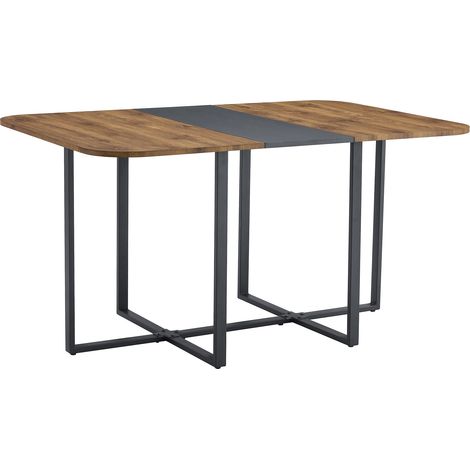 Table à manger extensible pour 4-6 personnes, cuisine/salle à manger, MDF naturel, cadre en métal noir (1/5)