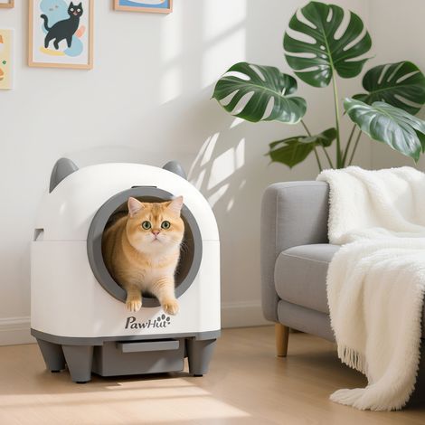Lettiera per gatti autopulente, 80 litri, lettiera automatica con controllo tramite app, anti-pizzicamento, 55,5 x 51 x 60 cm, bianca