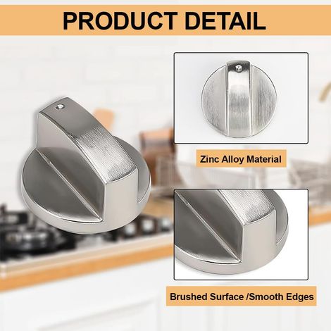 Set mit 4 universellen Drehknöpfen, 6-mm- und 8-mm-Adaptern, für fast alle Herde, Kochfelder, Backöfen und Gasherde (silber)
