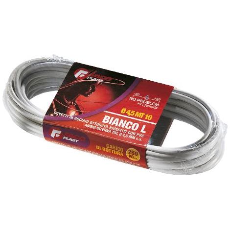 2MATASSE CAVETTO ACCIAIO OTTONATO RIVESTITO IN PVC BIANCO - ø mm.5x mt.20