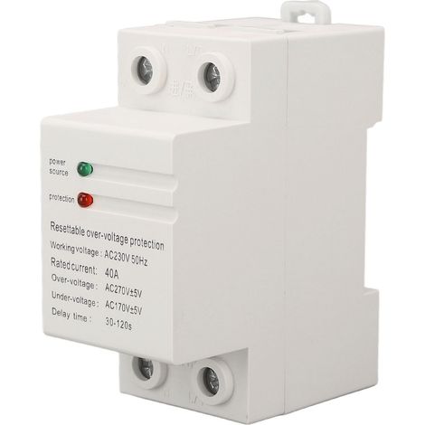 Spannungsschutzgerät, einphasig, selbstrückstellend, Über- und Unterspannungsschutz mit Kontrollleuchte, 40 A AC 230 V, Eingang nach oben, Ausgang nach unten (1/5)