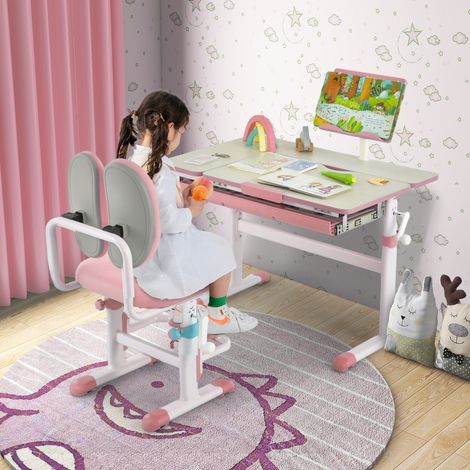 Maisonchic – Bureau enfant réglable 51-73 cm – Plateau inclinable 0-60° – Tiroir coulissant – Métal et MDF – Coins arrondis pour sécurité - CW3705