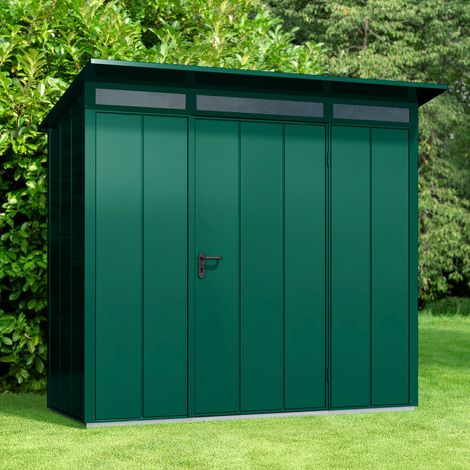 Hörmann Ecostar Metall-Gerätehaus Elegant mit Pultdach Typ 1, 248 x 153 cm, moosgrün, 2,6 m², 1-flüglige Tür