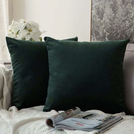 Set of 2 Decorative Velvet Cushion Covers Sofa Pillow Case Super Smooth Soft Comfortable Decoration Home Living Room Bedroom for Couch 40X40CM Dark Green (1/4)