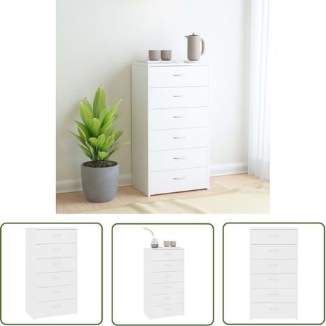 The Living Store Sideboard mit 6 Schubladen Weiß 50x34x96 cm Holzwerkstoff - Schreibtisch - Sideboard - Wohnraumgestaltung - Möbelstück - Holz Sideboard (1/5)