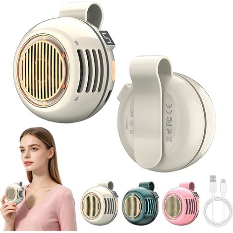Lot de 2 mini ventilateurs portables silencieux sans pales avec pince, 5 vitesses, écran HD, idéal pour les vêtements, la taille, les activités de plein air, les voyages et le bureau. (1/5)