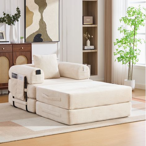 Divano letto modulare con pouf in velluto a coste OKMYHOME (1/5)