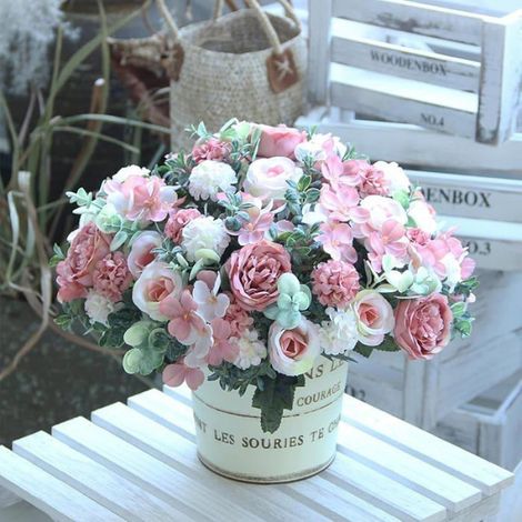 2 Bouquets Fleurs Artificielles en Soie, Bouquet de Fleurs Pivoine Hortensia Artificielle pour Mariage Fê FLEUR-PLANTE ARTIFICIELLE