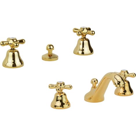 Conjunto de grifo para lavabo y bidé de tres orificios en oro brillante Gattoni Calypso KITCALY4DO (1/5)