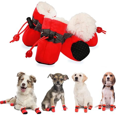 Chaussures pour chiens, bottes pour chiens, protège-pattes, chaussures d'hiver chaudes pour petits chiens, chaussures pour chiens antidérapantes et réglables avec bandes réfléchissantes (taille 7 : 6  (1/5)
