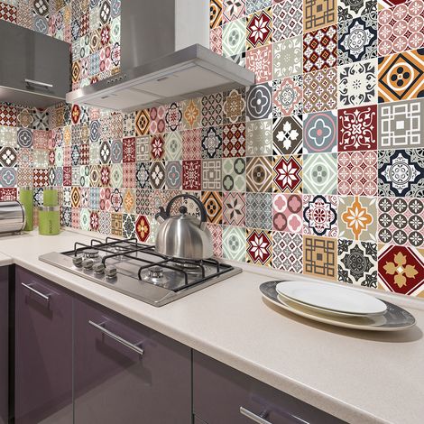 Stickers muraux - Sticker Mural Carrelage adhésif Cuisine Salle de Bain - 60 STICKERS CARREAUX DE CIMENT ERNA - 60stickers10x10cm (1/5)