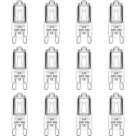 12 Pack 40W 230V Dimmable G9 Halogen Light Bulb, Warm White, Flicker Free, for Ovens, Pendant Lights, Landscape Lighting and Cabinet Lighting. (1/5)