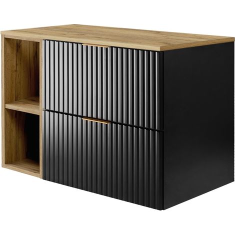 Mobile lavabo, Nero / Rovere Craft + maniglia dorata, 80 x 57 x 46 cm + Piano (1/5)