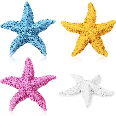Ensemble de 4 étoiles de mer décoratives en résine multicolore - Ornement polyvalent pour aquarium d'eau douce, décoration de table pour la maison ou un mariage, accessoire de loisirs créatifs au desi (1/5)