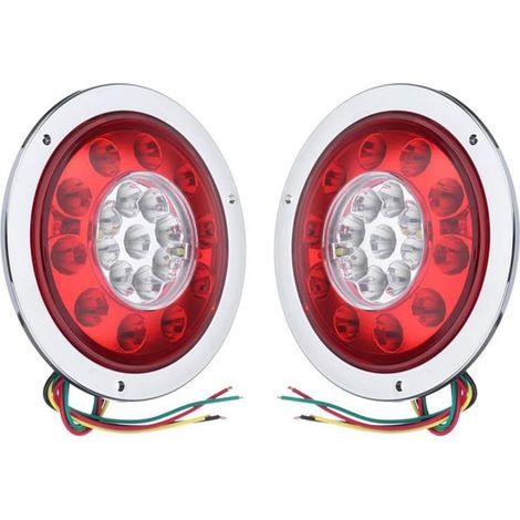BRAVIX Lot de 2 feux arrière ronds 19 LED, feux de freinage, feux de position rouge ambré pour camion, remorque, camion, clignotant, feu de freinage 10-30 V (argenté) (1/4)