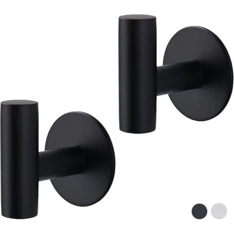 Lot de 2 crochets adhésifs pour salle de bain, crochets pour vêtements, cintres robustes pour peignoirs, porte-serviettes, fixation murale, porte-clés, crochet de commande mural pour cuisine (noir mat