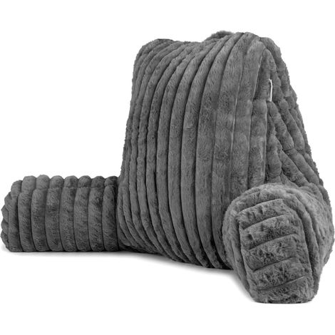 Aamira Deluxe Large Reading Pillow, Soft Ribbed Grey Faux Fur, Shredded Memory Foam Cuddle Cuddle Cushion Backrest Arm Support (1/5)