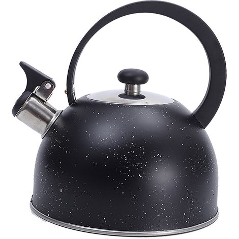 Bouilloire sifflante en acier inoxydable, bec verseur à grand diamètre, poignée en forme de lune, 2,5 L, noire (1/5)