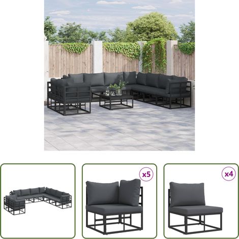 Gartenbank -  Gartensofa-set mit Kissen 9 pcs Schwarz Aluminium (1/5)