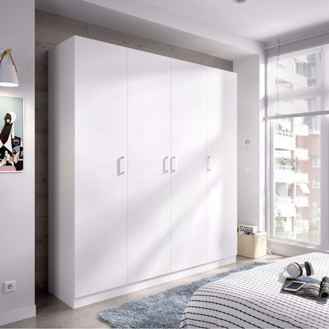 Armario ropero en blanco 4 puertas abatibles Huesa 215 cm(alto)200 cm(ancho)52 cm(fondo)