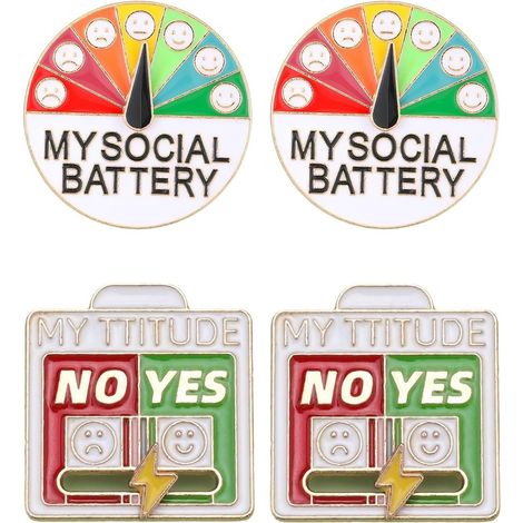 Set of 4 Gold Mood Pins, Social Battery (2 Squares, 2 Rounds) Interactive for Expressing Energy & Anxiety, Non-Verbal Communication (1/5)