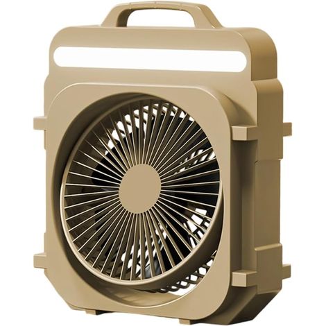 Ventilateur de camping rechargeable, 5 vitesses, ventilateur de bureau suspendu, 3 modes d'éclairage, ventilateur portable et silencieux pour le camping et les voyages. (1/5)