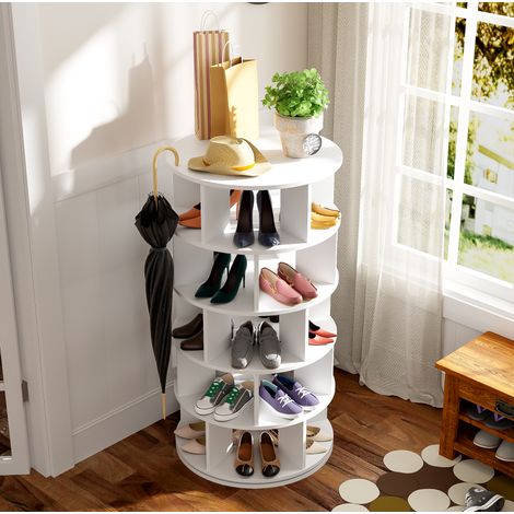 Scarpiera, ripiano girevole rotondo per scarpe 60x60x115 cm, in truciolare, bianco (1/5)
