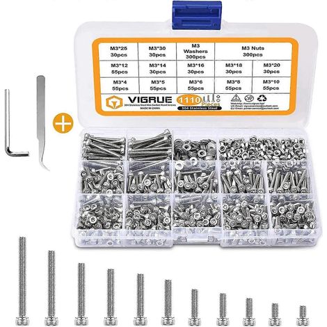 Chifoom 125pcs Crous Visser En Alliage De Zinc Six Pans Creux Inserts Filets Crou Assortiment D'outils Kit Pour Meubles En Bois (1/3)