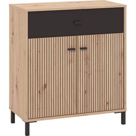 Home Heavenly® - Aparador AVION, diseño moderno con acabado roble y detalles negro alistonado, patas y tiradores PVC, disponible  Medida: 80 cm (1/5)