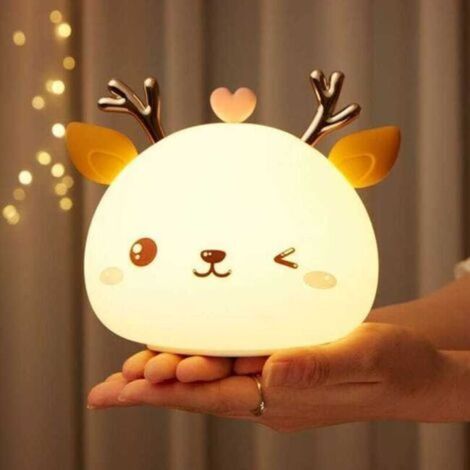 Veilleuse pour enfants, veilleuse LED rechargeable, lampe de chevet, 7 couleurs, portable en silicone, lampe cerf multicolore avec commande tactile, cadeau (1/5)