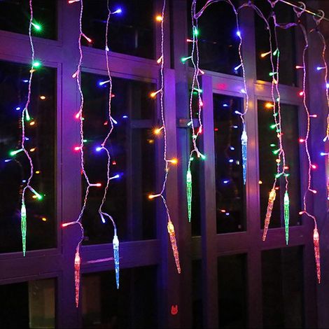Guirlande lumineuse de Noël en forme de glaçons, 4 m, rideau de fenêtre, guirlande lumineuse avec 19 gouttes, 8 modes, multicolore (1/5)