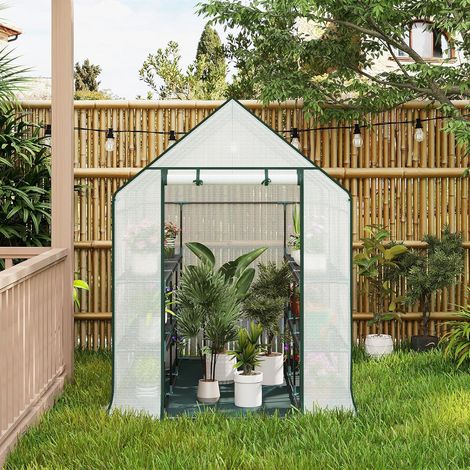 WOLTU Invernadero de Jardín con Niveles para Plantas 143x73x195 cm Invernadero Tipo Caseta de Jardín Cultivos Flores Tomates y Verduras Blanco (1/5)