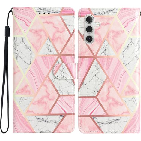 Custodia a libro per Samsung Galaxy A25 5G, modello a portafoglio effetto marmo, rosa + vetro 9H (1/5)