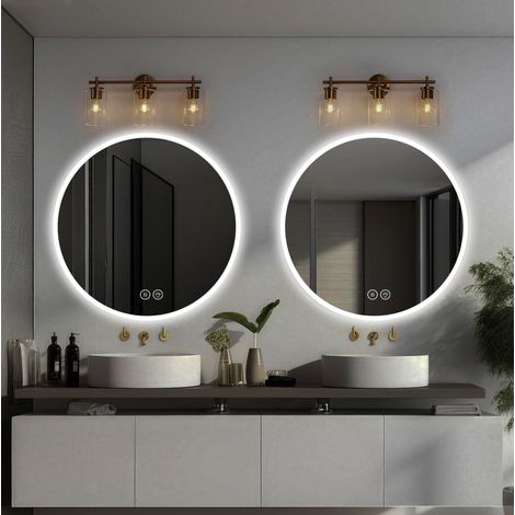 Miroir LED rond de salle de bain 80 cm, anti-buée, 3 températures, dimmable OKMYHOME (1/5)