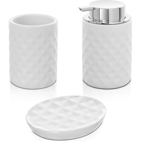 Accessori bagno da appoggio in set 3 pezzi ceramica colore bianco Cristal (1/5)