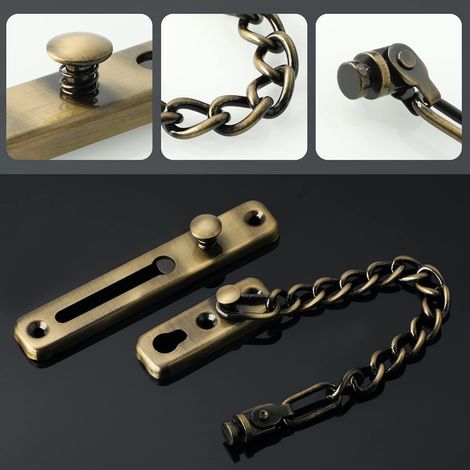 Catena di sicurezza per porte, fermaporta stretto, serratura a molla antifurto con viti per porte interne, acciaio inox con finitura bronzo anticato - AquaForge (1/4)