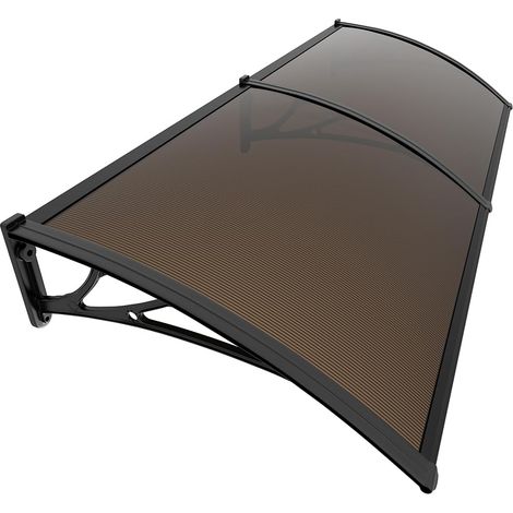 Auvent de Porte d'entrée Toit Marquise en Polycarbonate Porte Résistante Toit Abri Protection Contre La Pluie et UV 200x80cm Marron (1/5)