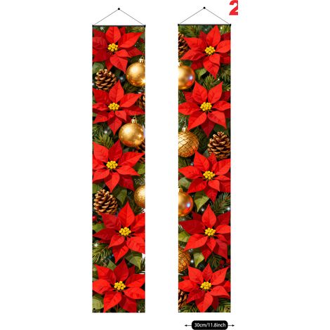 Bannière décorative à carreaux avec le Père Noël et un nouveau couplet de Noël 2026 - 180 x 30 cm - SDJDL-10