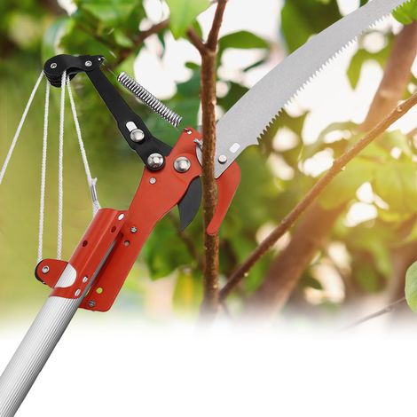 Sécateur de jardin 2-en-1, cisailles à long manche pour branches hautes, coupe et scie, outil manuel sans perche, pour élagage, taille efficace. (1/5)