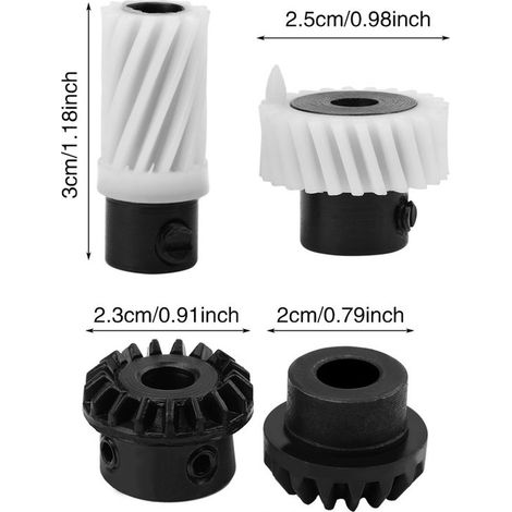 Juego de 4 piezas de engranajes cónicos de 500 dientes para accionamiento de gancho，Blanco y negro (1/4)