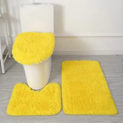 Ensemble de tapis de bain épais 3 pièces, ultra doux, antidérapant et absorbant, comprenant un couvre-abattant de toilette et un tapis contour, ainsi qu'un tapis de douche et de baignoire lavable en m