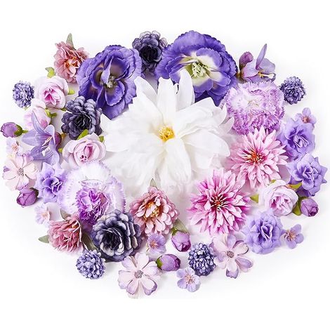 Fleurs Artificielles Deco Violet Fausse Fleur en Tissu Tête de Artificielle pour DIY Bricolage Scrapbooking Decoration Gateau Mariage Table Fête (1/5)