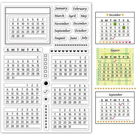 Planificateur de Calendrier Tampon Silicone Transparents Scrapbooking Stamp Planificateur de Calendrier Tampon pour Vacances Anniversaire Fabrication de Cartes et DIY Album (1/5)