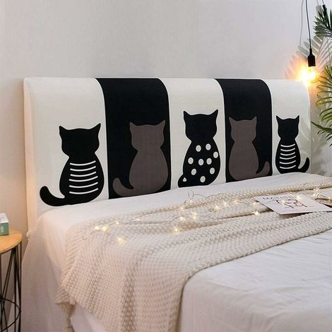 Housses de Tête de Lit(Noir,120cm), Impression Chat Extensible Anti-poussière Couvre-tête de Lit Protecteur Antipoussière pour Tête de Lit, Moderne Décoration de Chambre (1/5)