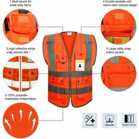 Sicherheitswesten / Arbeitswesten / Sicherheitswesten mit Taschen und Frontreißverschluss (1/5)