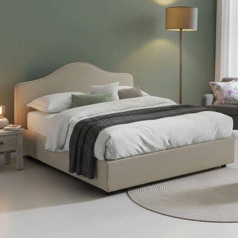 Talamo Italia Cama matrimonial Isotta, Cama contenedor con revestimiento de tela, 100% Made in Italy, Apertura frontal, adecuado para colchón Cm 160x200, Tórtola, con embalaje reforzado (1/5)