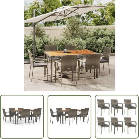 The Living Store 7-tlg. Garten-Essgruppe mit Kissen Grau Poly Rattan - Gartenmöbel - Essgruppe - Gartentisch - Gartenstühle - PE-Rattan (1/5)