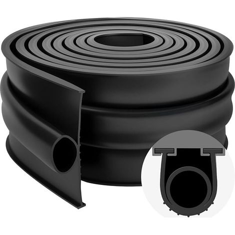 Joint porte garage 3m, Joint de seuil pour porte de garag, Épaisseur Joint de Seuil de sol de garage en caoutchouc, Barrière anti-inondation et isolation thermique, facile à couper(Noir) (1/5)
