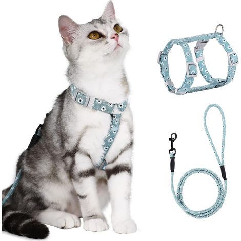 1 - Harnais Chat - Laisse Chat - Anti Évasion Réglable - Promenade Intérieur Extérieur - Bleu - M (1/5)